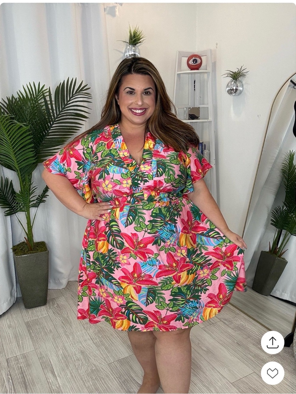 Plus Floral Pink Tropical V-Neck A-Line Romper